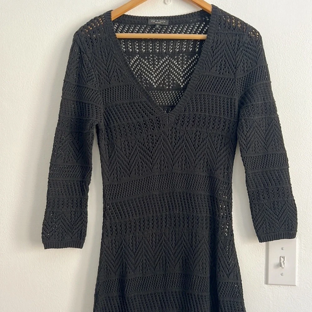 Rag & Bone Renee Crochet Knit Midi Dress Black NWOT